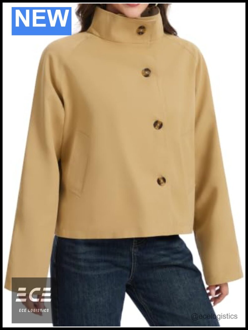 Womens Cropped Reversible Trench Coat Waterproof Funnel Neck Fall Jacket